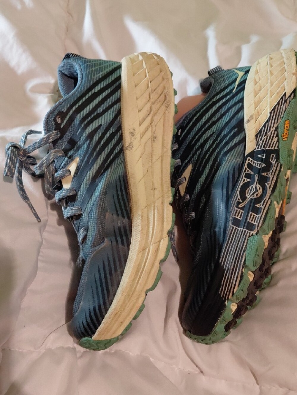 Hoka Men's Teal Blue Trail Running Shoes with Green Accents - Picture 2 of 3
